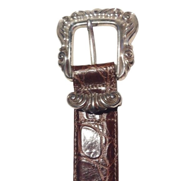 Brighton Belt Brown Croc Embossed Leather Silver Heart Conchos Small USA Vintage - Picture 11 of 16